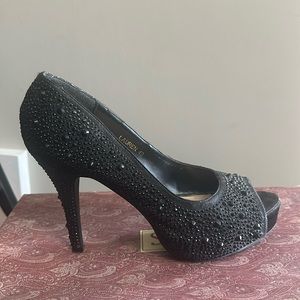 Black sparkly lady couture peep toe platform heels size 40